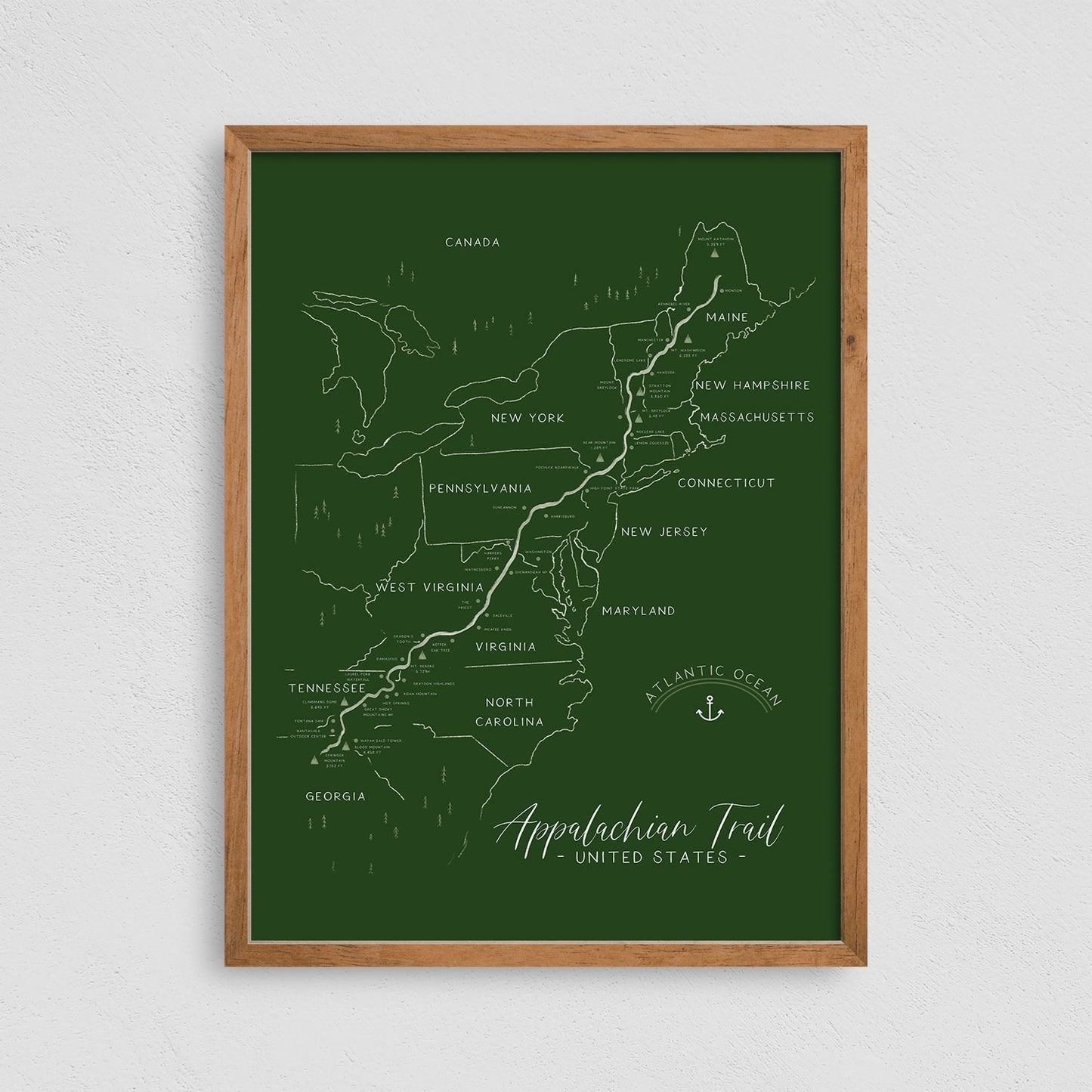 Appalachian Hiking Trail Map, Minimalist Design