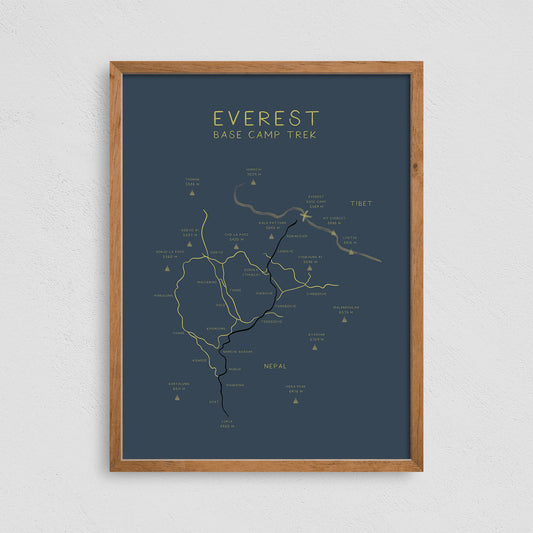Everest Base Camp Trek Map Poster Hiking Print, Minimalist Design