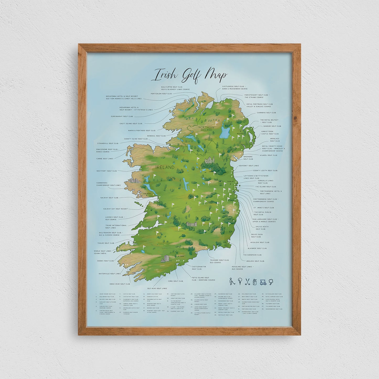 Irish Golf Map Poster Print
