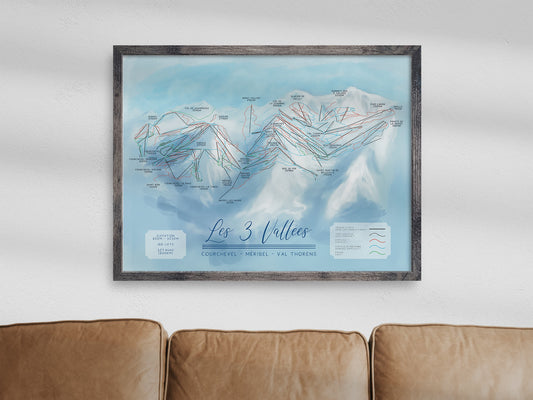 Les 3 Vallees Three Valleys Map Poster Print