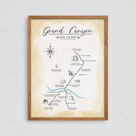 Rim to Rim Trail Map Print Hiking Poster