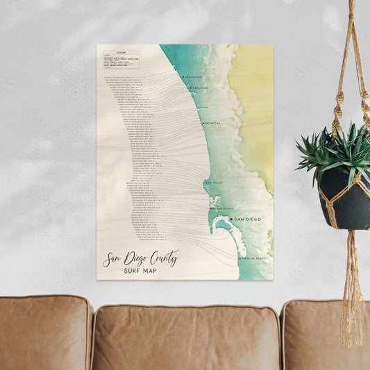 San Diego Surf Map Wood