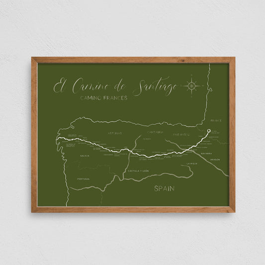 El Camino De Santiago Map Poster Hiking Print, Minimalist Design