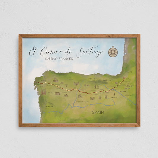 El Camino De Santiago Map Print Hiking Poster