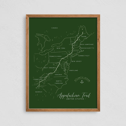 Appalachian Hiking Trail Map, Minimalist Design