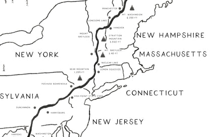 Appalachian Hiking Trail Map Poster, Minimalist Design