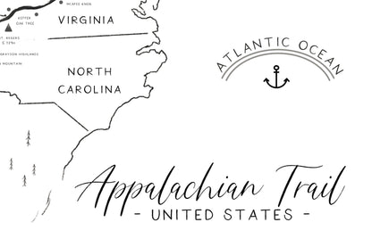 Appalachian Hiking Trail Map Poster, Minimalist Design