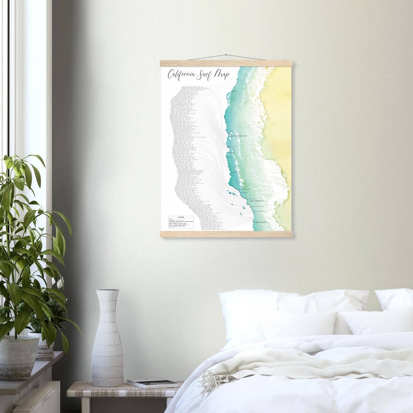 California Surf Map Poster Print