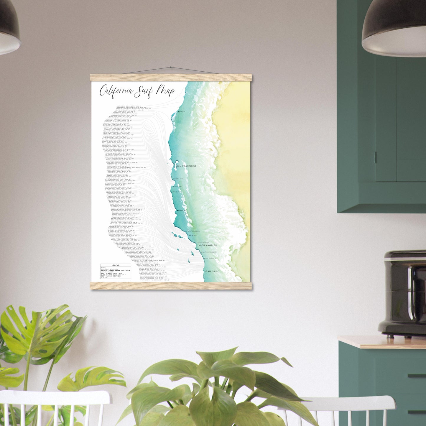 California Surf Map Poster Print