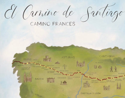 El Camino De Santiago Map Print Hiking Poster
