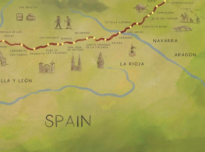 El Camino De Santiago Map Print Hiking Poster