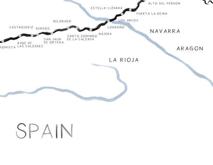 El Camino De Santiago Map Poster Hiking Print, Minimalist Design