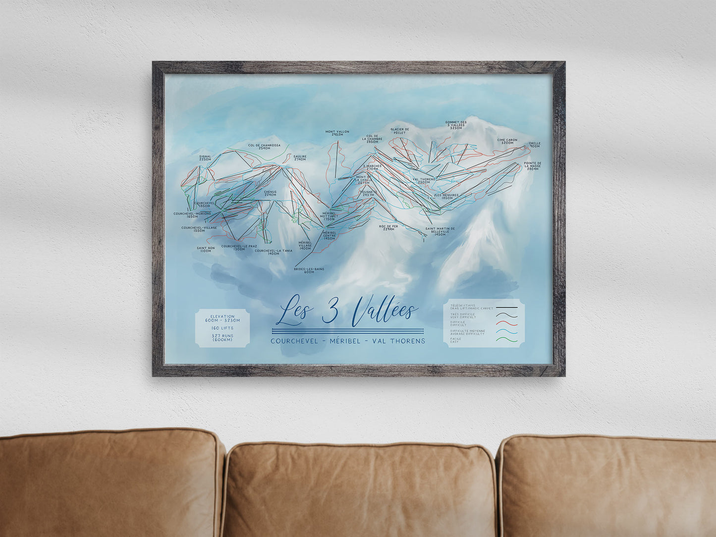 Les 3 Vallees Three Valleys Map Poster Print