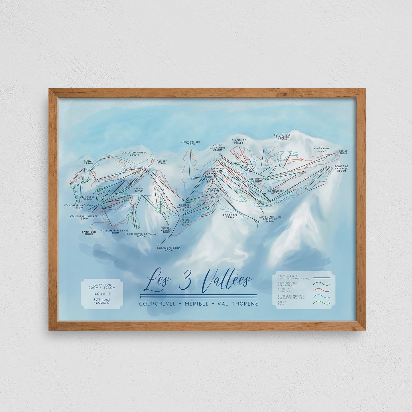 Les 3 Vallees Three Valleys Map Poster Print