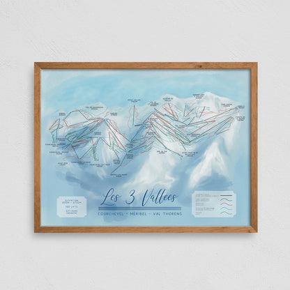 Les 3 Vallees Three Valleys Map Poster Print