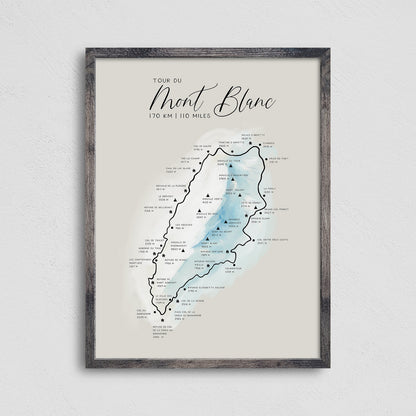 Tour du Mont Blanc Trail Map Print Hiking Poster