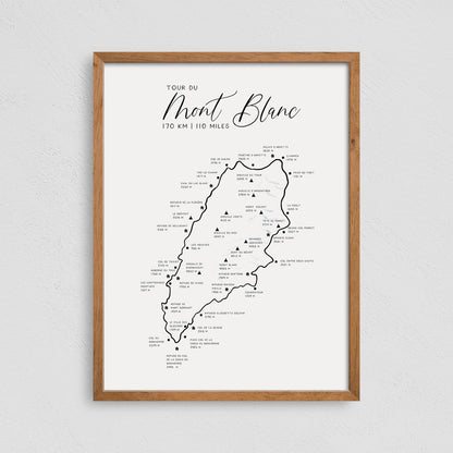Tour du Mont Blanc Trail Map Poster Hiking Poster Print, Minimalist Design