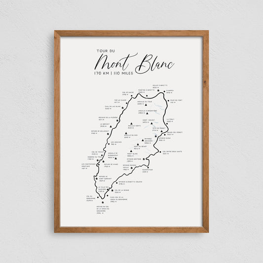 Tour du Mont Blanc Trail Map Poster Hiking Poster Print, Minimalist Design