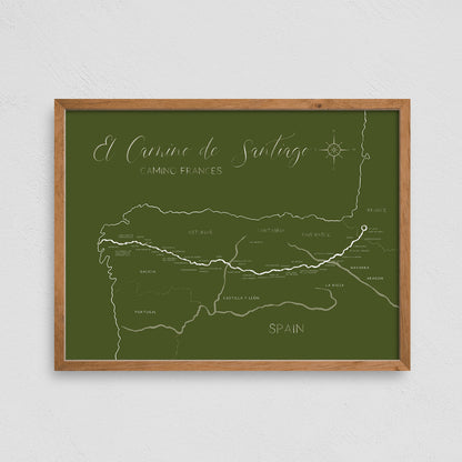 El Camino De Santiago Map Poster Hiking Print, Minimalist Design