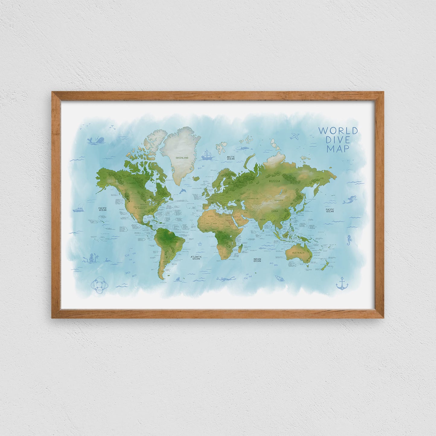 World Dive Map Poster Print