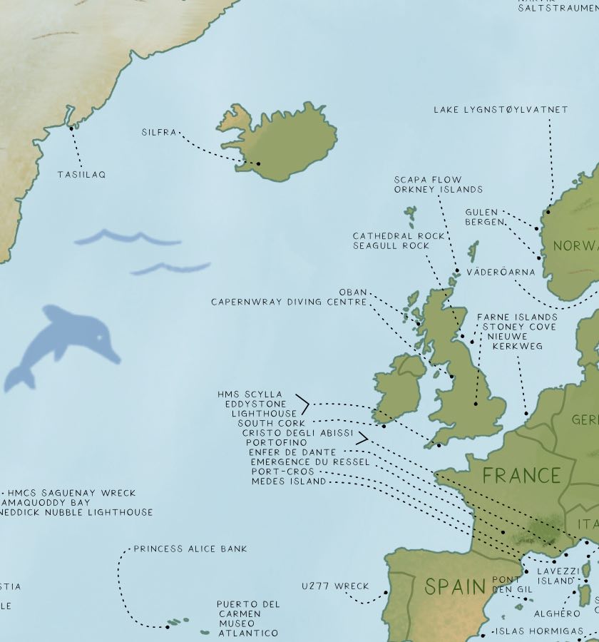 World Dive Map Beach Towel