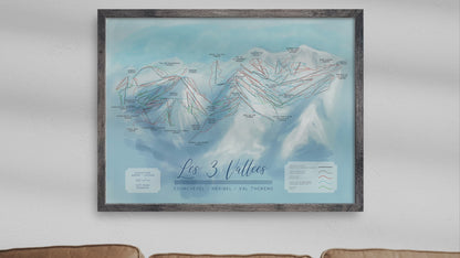 Les 3 Vallees Three Valleys Map Poster Print
