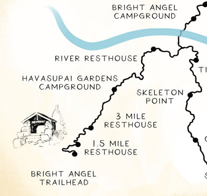 Rim to Rim Trail Map Grand Canyon Wall Art Poster